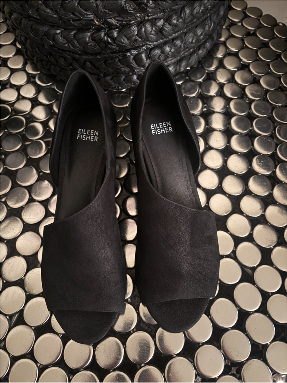 Eileen Fisher d’Orsey Black Suede Slip-On heels Size 9